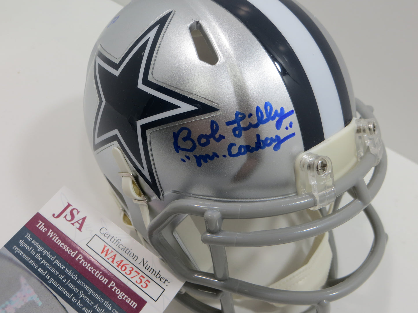 BOB LILLY SIGNED DALLAS COWBOYS RIDDELL MINI HELMET w/3 INSCs JSA COA