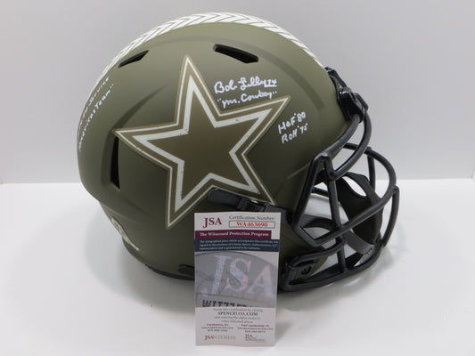 BOB LILLY SIGNED DALLAS COWBOYS FULL SIZE Salute to Service HELMET w/5INSCs JSA