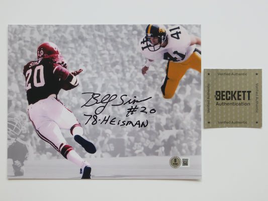 BILLY SIMS OKLAHOMA OU SOONERS SIGNED 8x10 PHOTO vs IOWA Bob Stoops BAS
