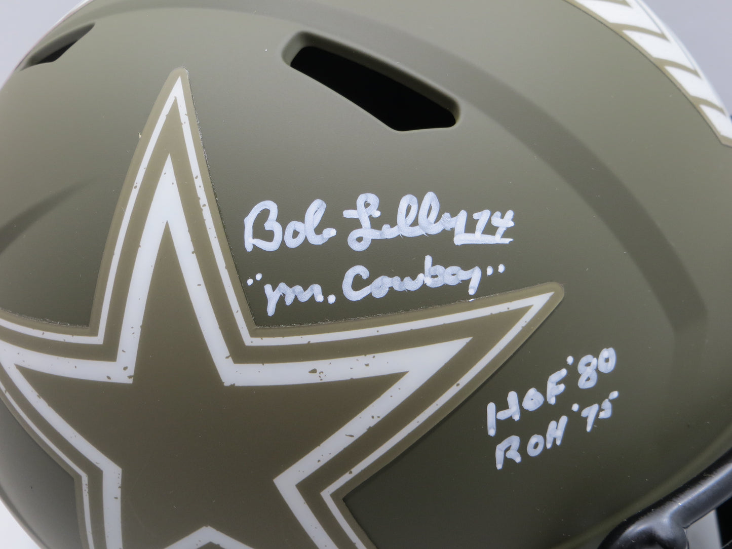 BOB LILLY SIGNED DALLAS COWBOYS FULL SIZE Salute to Service HELMET w/5INSCs JSA