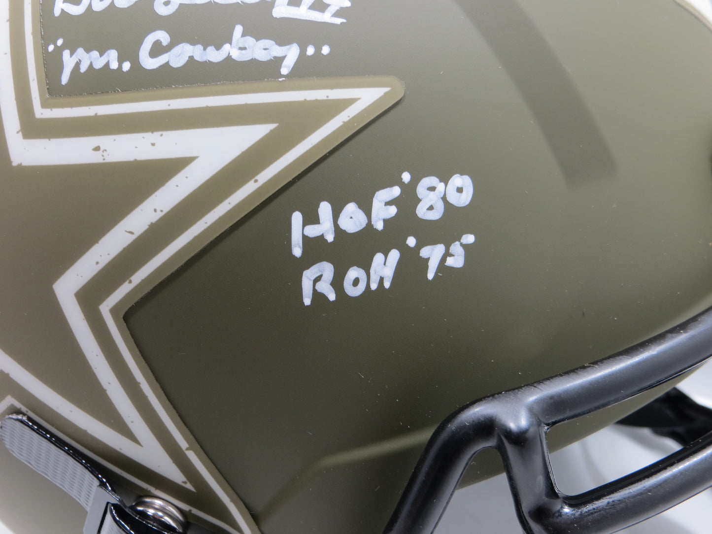 BOB LILLY SIGNED DALLAS COWBOYS FULL SIZE Salute to Service HELMET w/5INSCs JSA