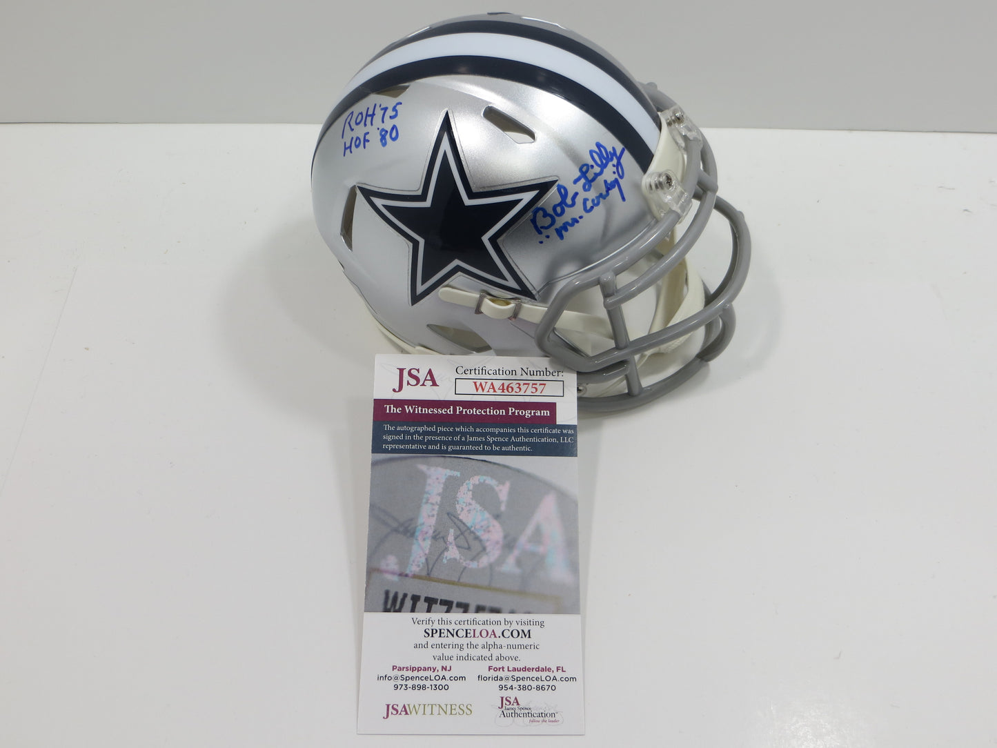 BOB LILLY SIGNED DALLAS COWBOYS RIDDELL MINI HELMET w/3 INSCs JSA COA