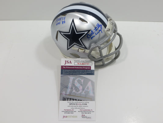 BOB LILLY SIGNED DALLAS COWBOYS RIDDELL MINI HELMET w/3 INSCs JSA COA