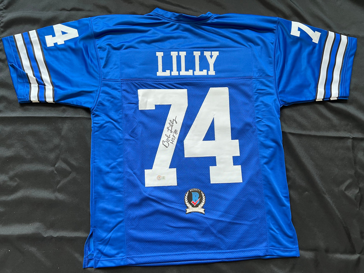 BOB LILLY SIGNED BLUE JERSEY Size L Dallas Cowboys w/HOF 80 BAS COA