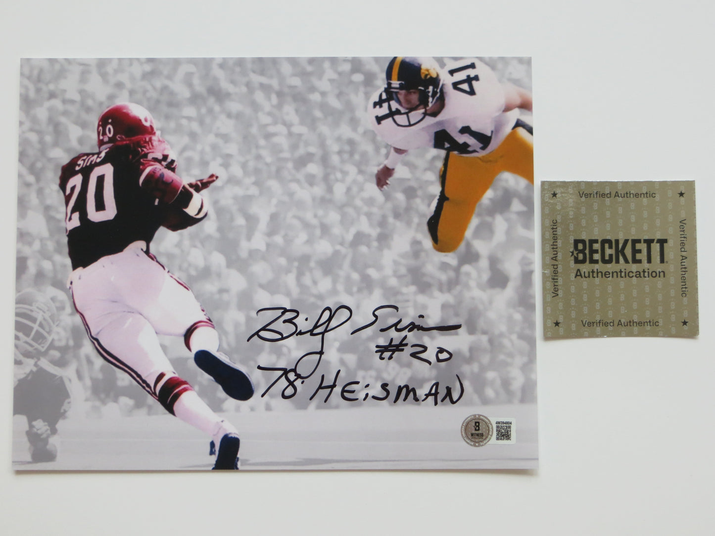 BILLY SIMS OKLAHOMA OU SOONERS SIGNED 8x10 PHOTO vs IOWA Bob Stoops BAS