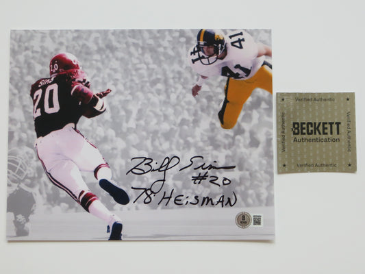 BILLY SIMS OKLAHOMA OU SOONERS SIGNED 8x10 PHOTO vs IOWA Bob Stoops BAS