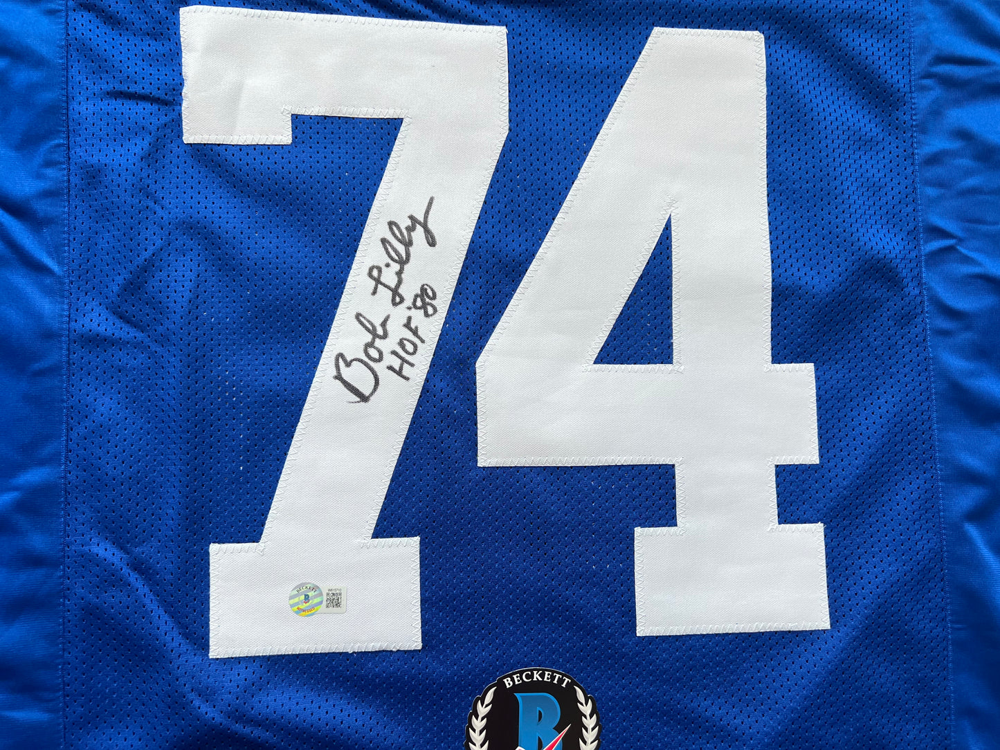 BOB LILLY SIGNED BLUE JERSEY Size L Dallas Cowboys w/HOF 80 BAS COA