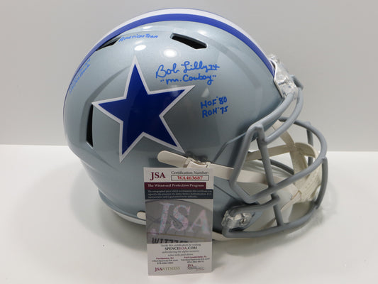 BOB LILLY SIGNED DALLAS COWBOYS RIDDELL FULL SIZE TB HELMET w/6 INSCs JSA COA