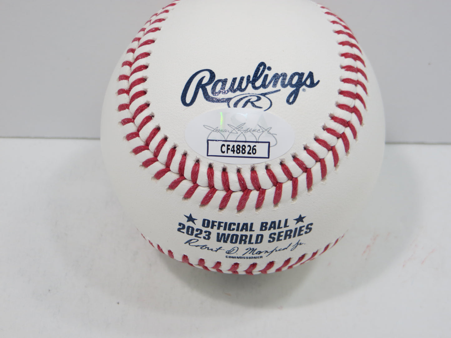 BRUCE BOCHY SIGNED Rawlings 2023 World Series BASEBALL w/INSC Texas Rangers JSA