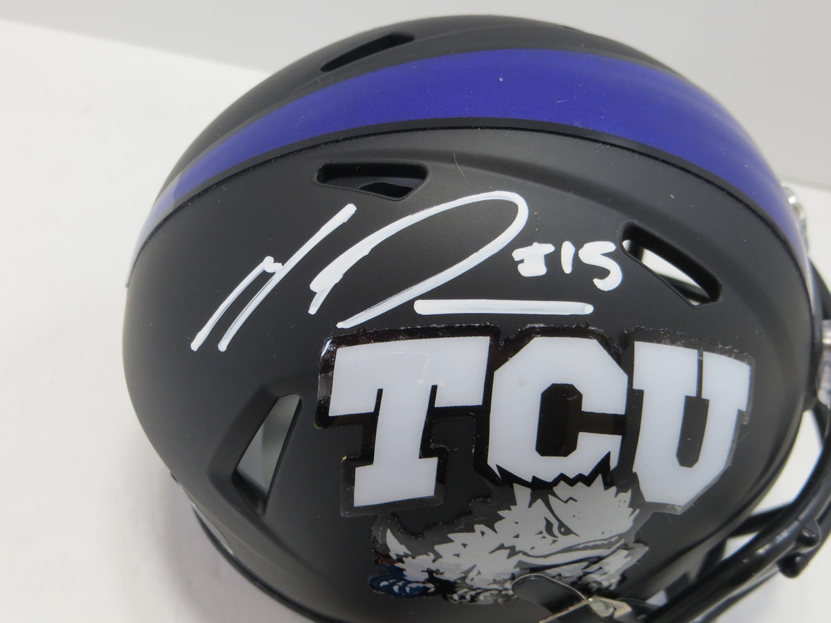 MAX DUGGAN TCU HORNED FROGS SIGNED Black MINI HELMET BAS