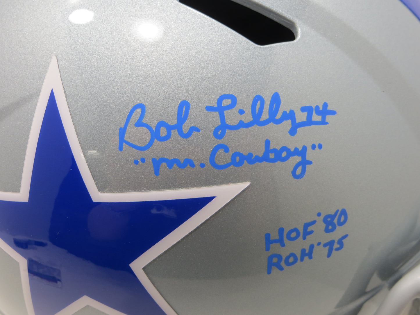 BOB LILLY SIGNED DALLAS COWBOYS RIDDELL FULL SIZE TB HELMET w/6 INSCs JSA COA
