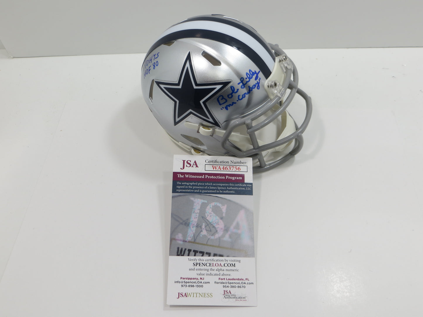 BOB LILLY SIGNED DALLAS COWBOYS RIDDELL MINI HELMET w/3 INSCs JSA COA