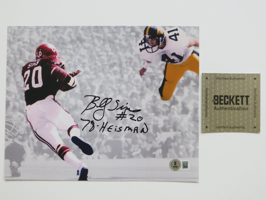 BILLY SIMS OKLAHOMA OU SOONERS SIGNED 8x10 PHOTO vs IOWA Bob Stoops BAS