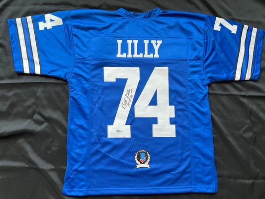 BOB LILLY SIGNED BLUE JERSEY Size L Dallas Cowboys w/HOF 80 BAS COA