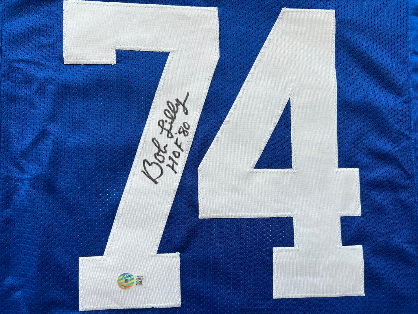 BOB LILLY SIGNED BLUE JERSEY Size L Dallas Cowboys w/HOF 80 BAS COA