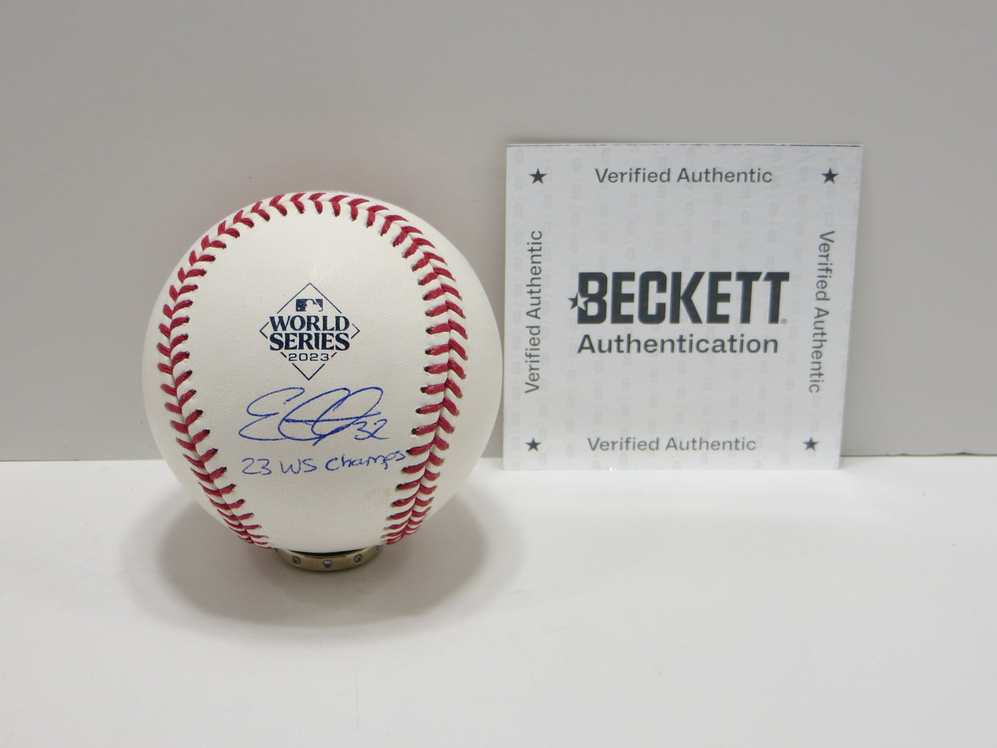 EVAN CARTER TEXAS RANGERS SIGNED 2023 World Series BASEBALL w/Champs BAS