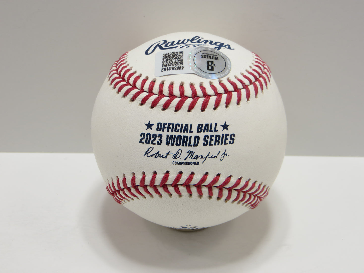 EVAN CARTER TEXAS RANGERS SIGNED 2023 World Series BASEBALL w/Champs BAS