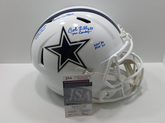BOB LILLY SIGNED DALLAS COWBOYS RIDDELL FULL SIZE ALT HELMET w/6 INSCs JSA