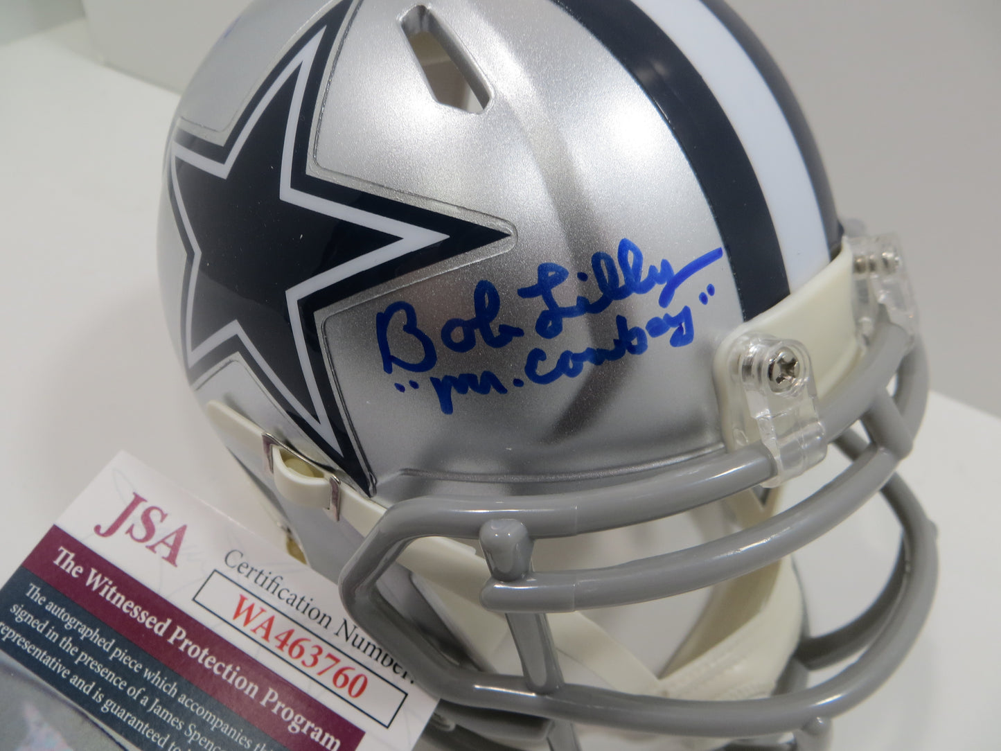 BOB LILLY SIGNED DALLAS COWBOYS RIDDELL MINI HELMET w/3 INSCs JSA COA