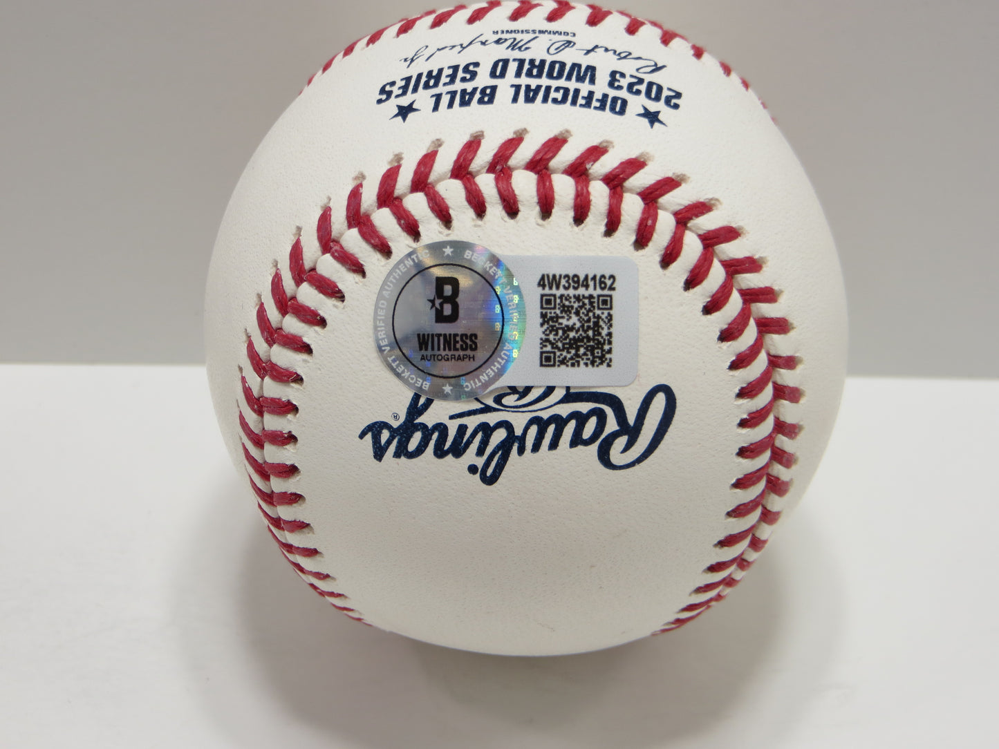 EVAN CARTER TEXAS RANGERS SIGNED 2023 World Series BASEBALL w/Champs BAS