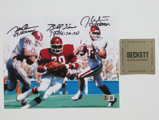 OKLAHOMA OU SOONERS HEISMAN BILLY SIMS STEVE OWENS JASON WHITE SIGNED Custom 8x10 BAS