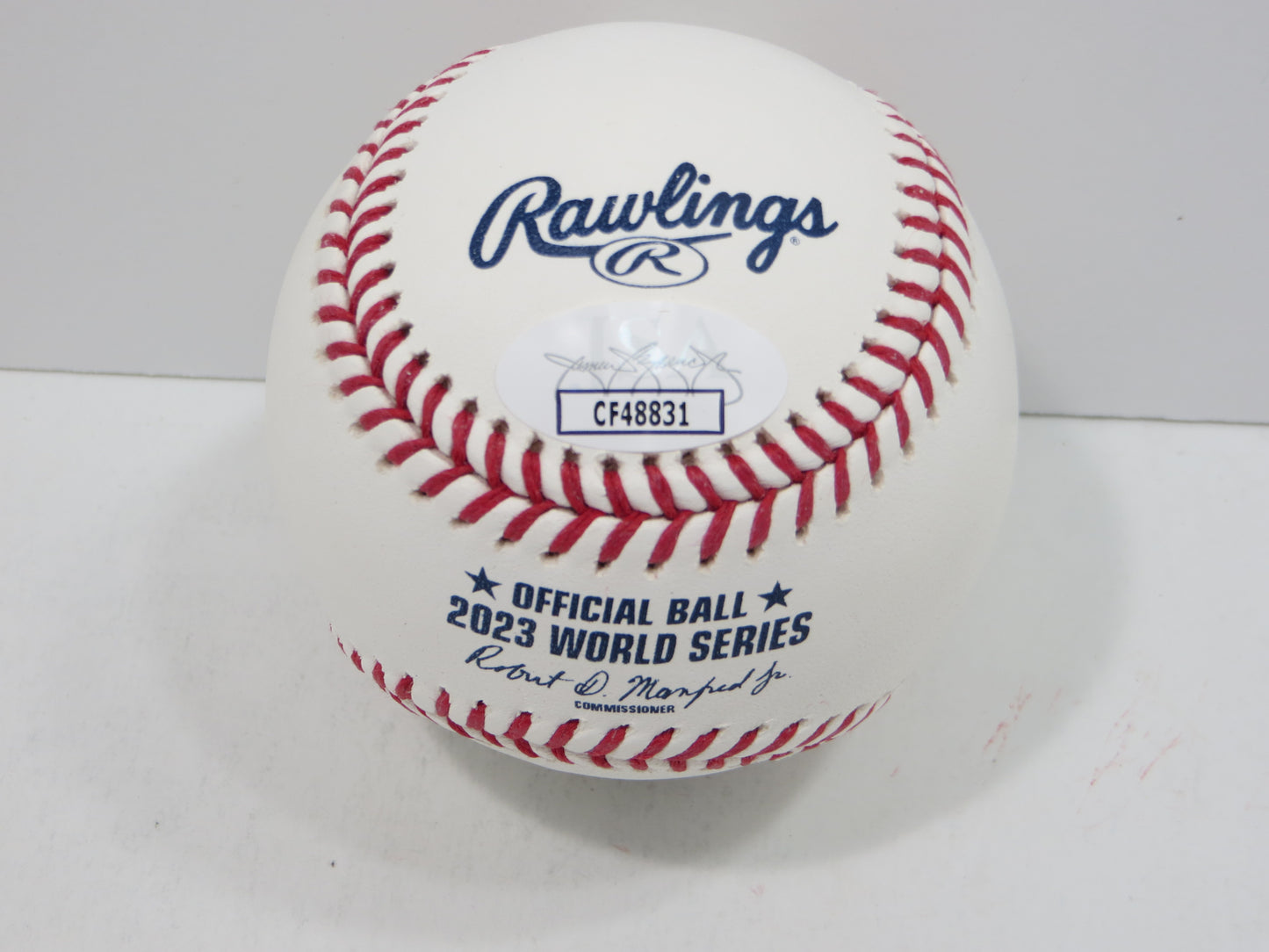 BRUCE BOCHY SIGNED Rawlings 2023 World Series BASEBALL w/INSC Texas Rangers JSA