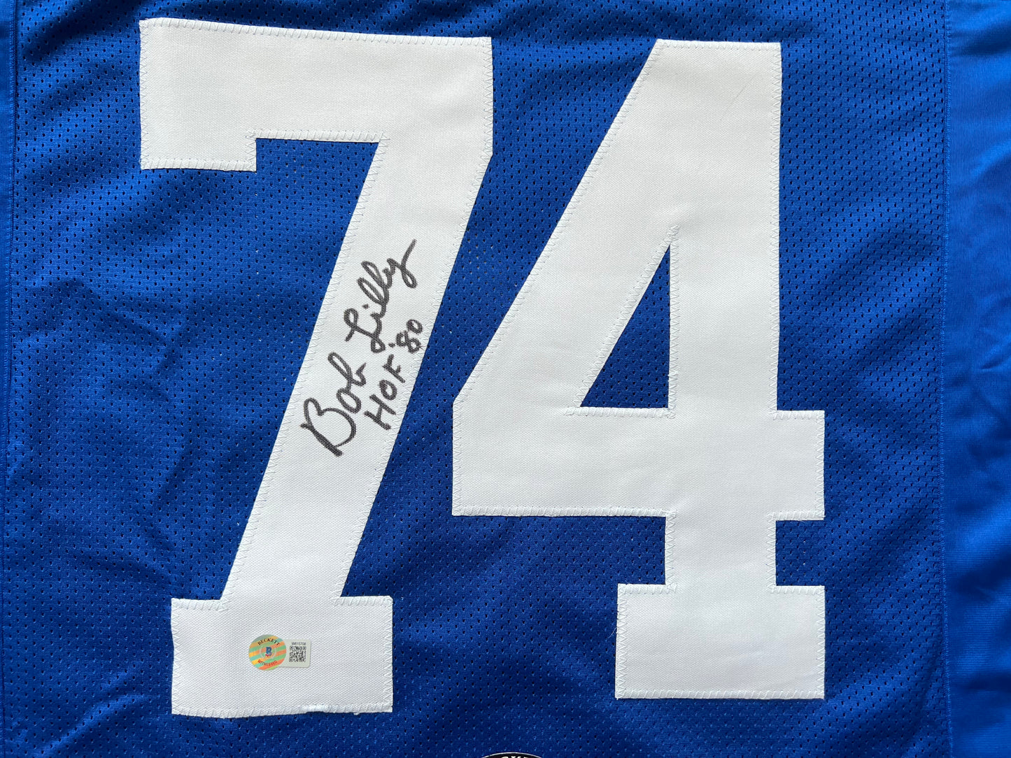 BOB LILLY SIGNED BLUE JERSEY Size L Dallas Cowboys w/HOF 80 BAS COA