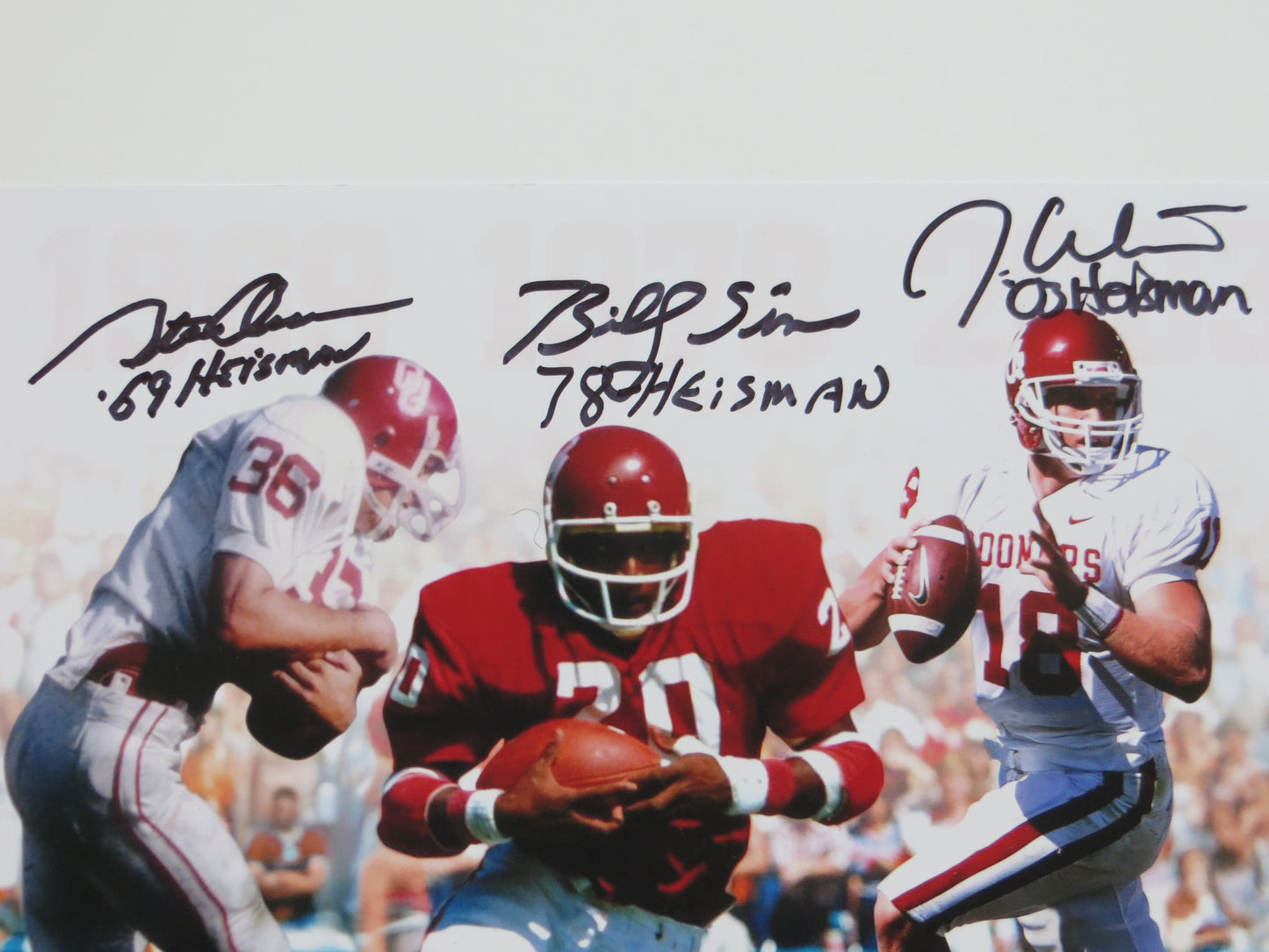 OKLAHOMA OU SOONERS HEISMAN BILLY SIMS STEVE OWENS JASON WHITE SIGNED Custom 8x10 BAS
