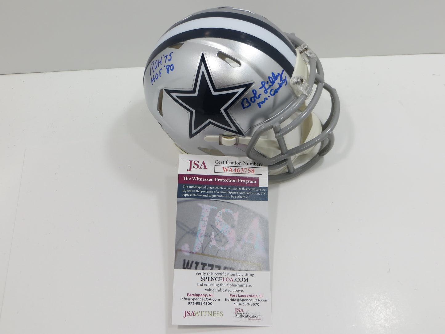 BOB LILLY SIGNED DALLAS COWBOYS RIDDELL MINI HELMET w/3 INSCs JSA COA