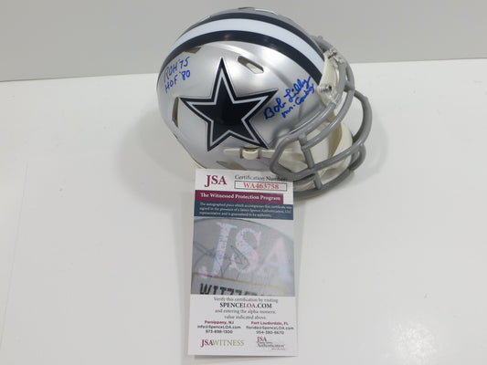 BOB LILLY SIGNED DALLAS COWBOYS RIDDELL MINI HELMET w/3 INSCs JSA COA