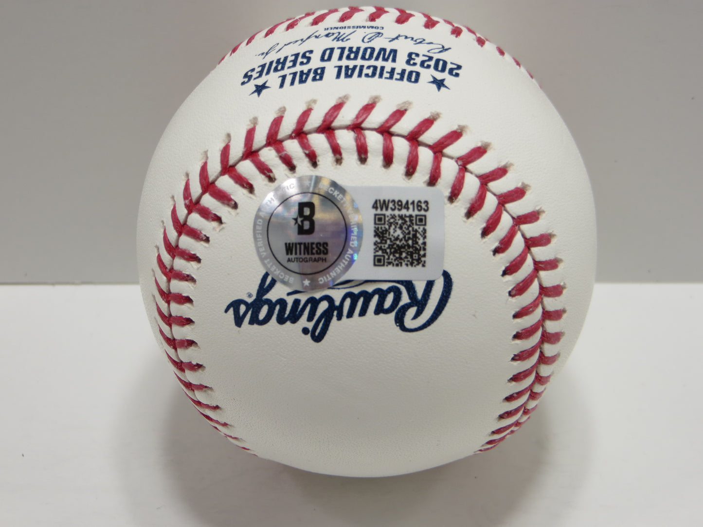 EVAN CARTER TEXAS RANGERS SIGNED 2023 World Series BASEBALL w/Champs BAS