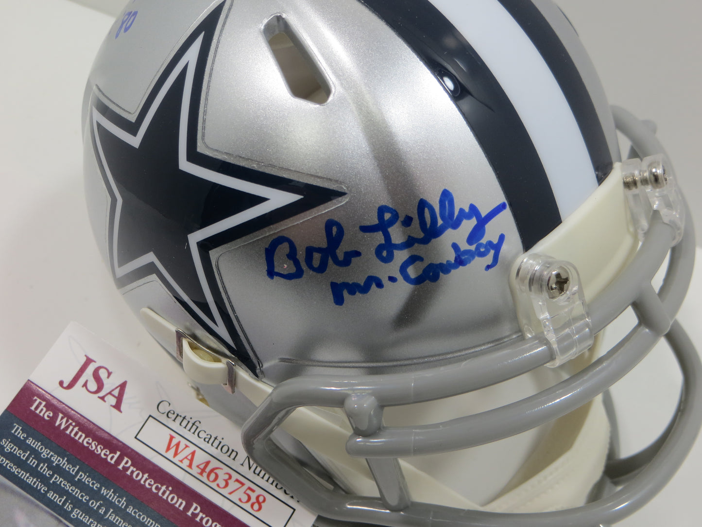 BOB LILLY SIGNED DALLAS COWBOYS RIDDELL MINI HELMET w/3 INSCs JSA COA