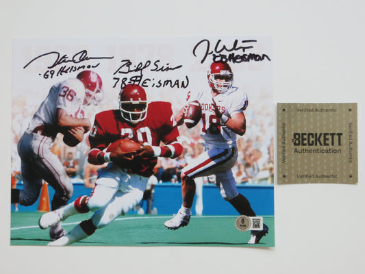 OKLAHOMA OU SOONERS HEISMAN BILLY SIMS STEVE OWENS JASON WHITE SIGNED Custom 8x10 BAS