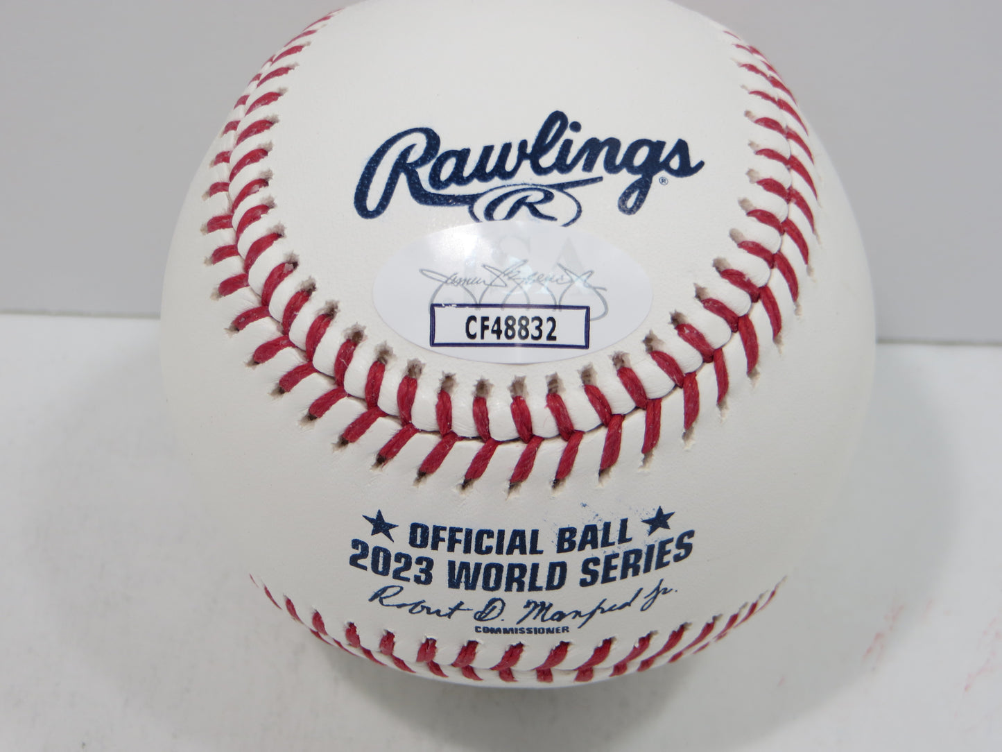 BRUCE BOCHY SIGNED Rawlings 2023 World Series BASEBALL w/INSC Texas Rangers JSA