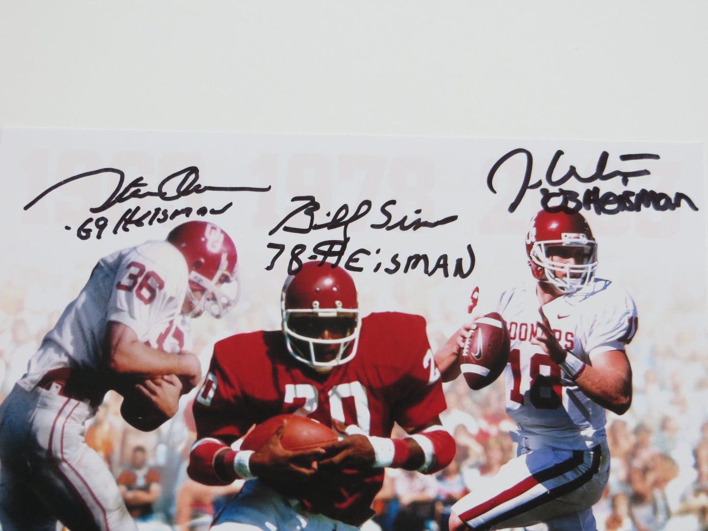 OKLAHOMA OU SOONERS HEISMAN BILLY SIMS STEVE OWENS JASON WHITE SIGNED Custom 8x10 BAS