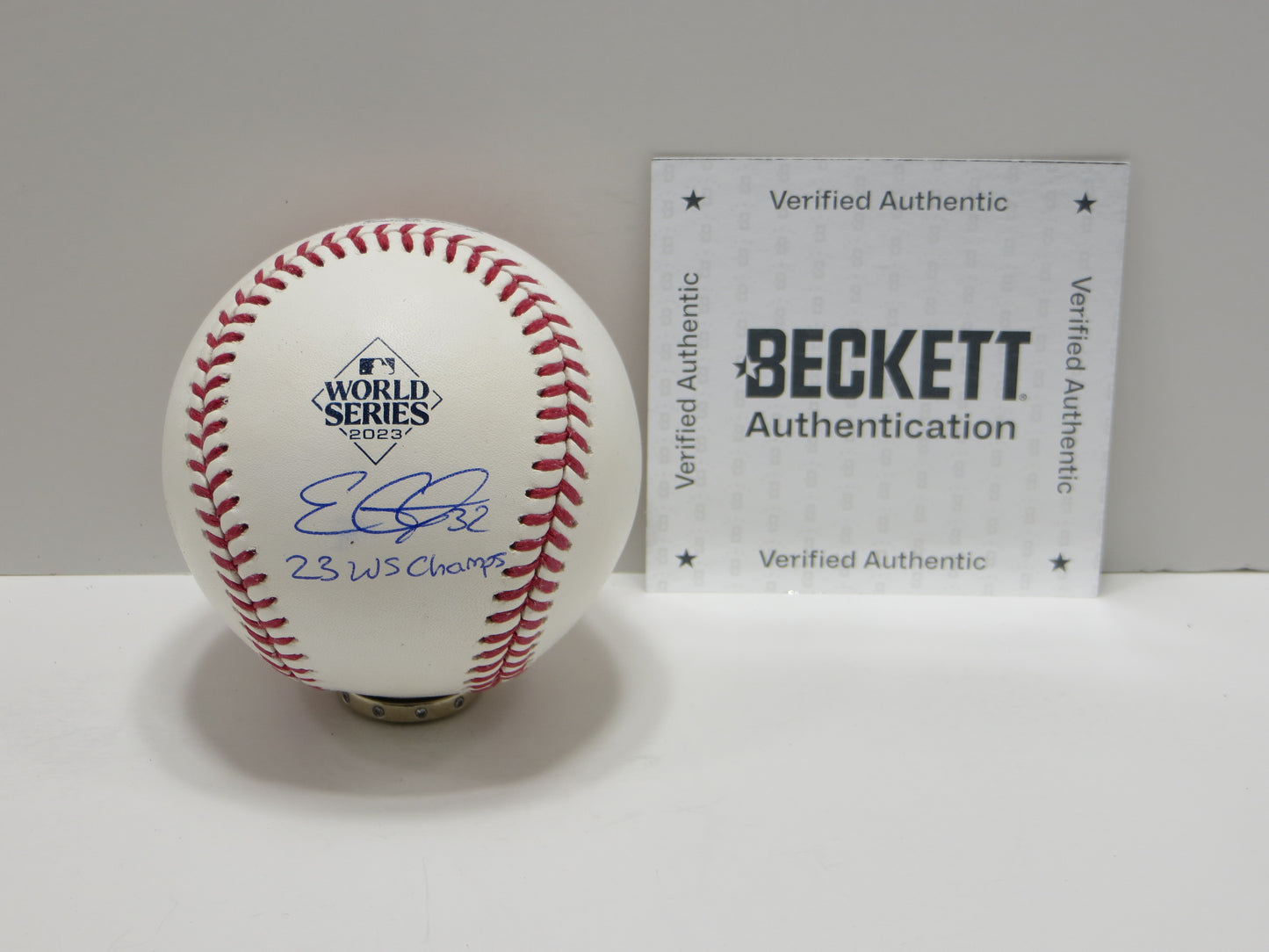 EVAN CARTER TEXAS RANGERS SIGNED 2023 World Series BASEBALL w/Champs BAS