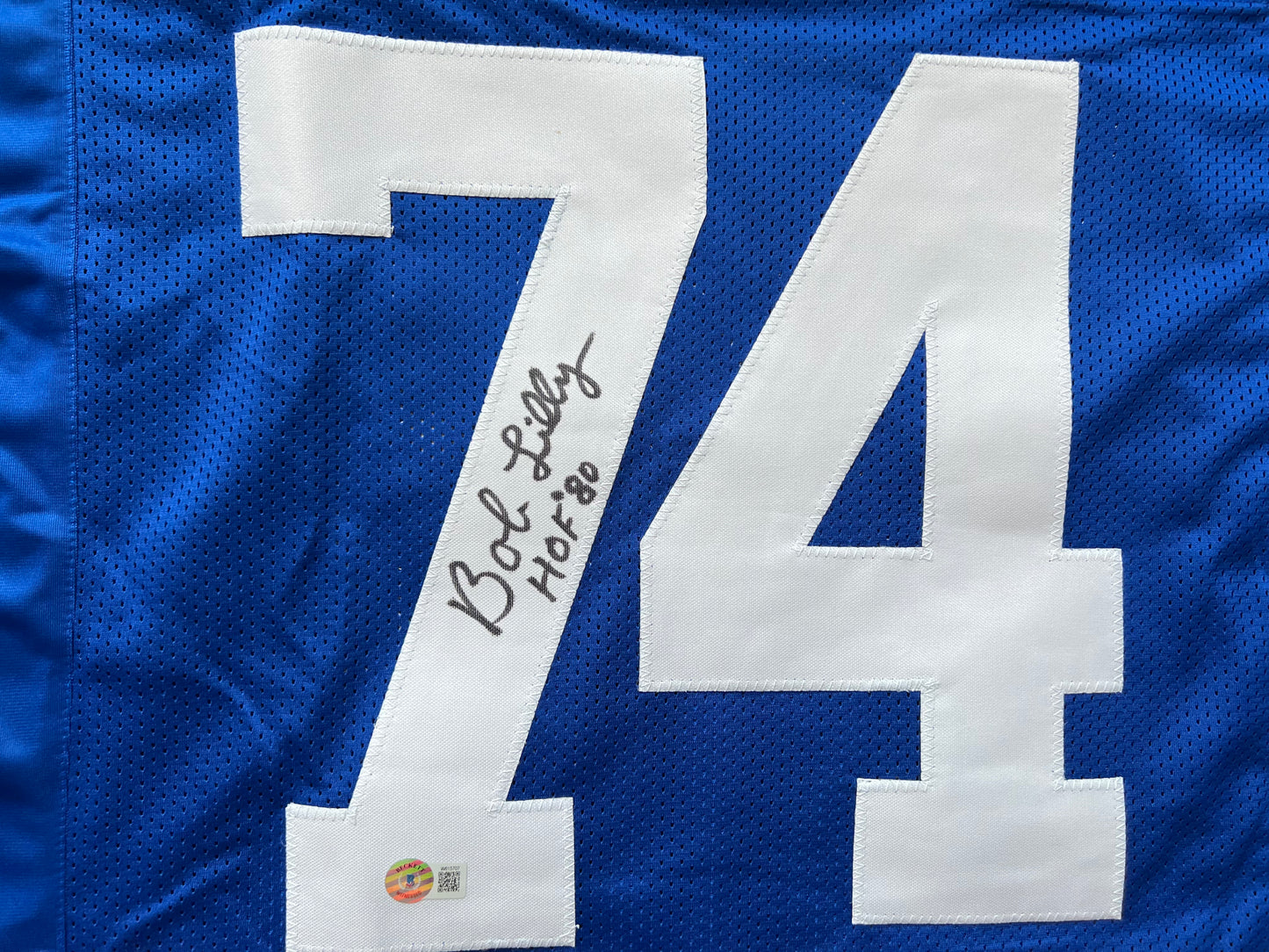 BOB LILLY SIGNED BLUE JERSEY Size L Dallas Cowboys w/HOF 80 BAS COA