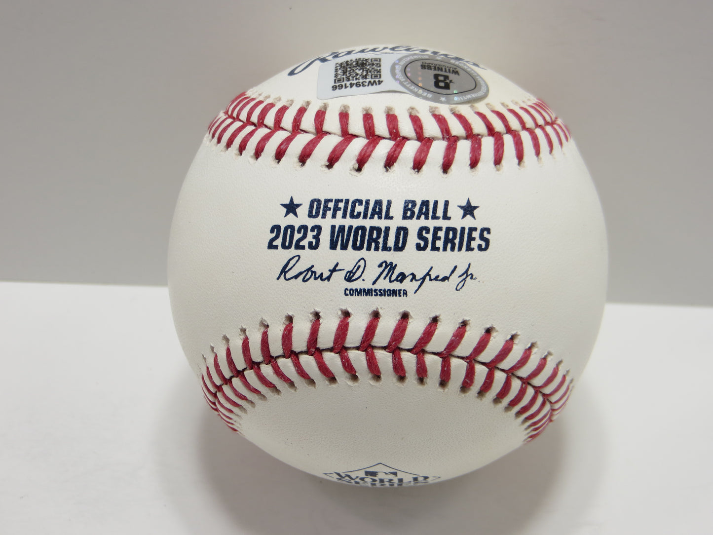 EVAN CARTER TEXAS RANGERS SIGNED 2023 World Series BASEBALL w/Champs BAS