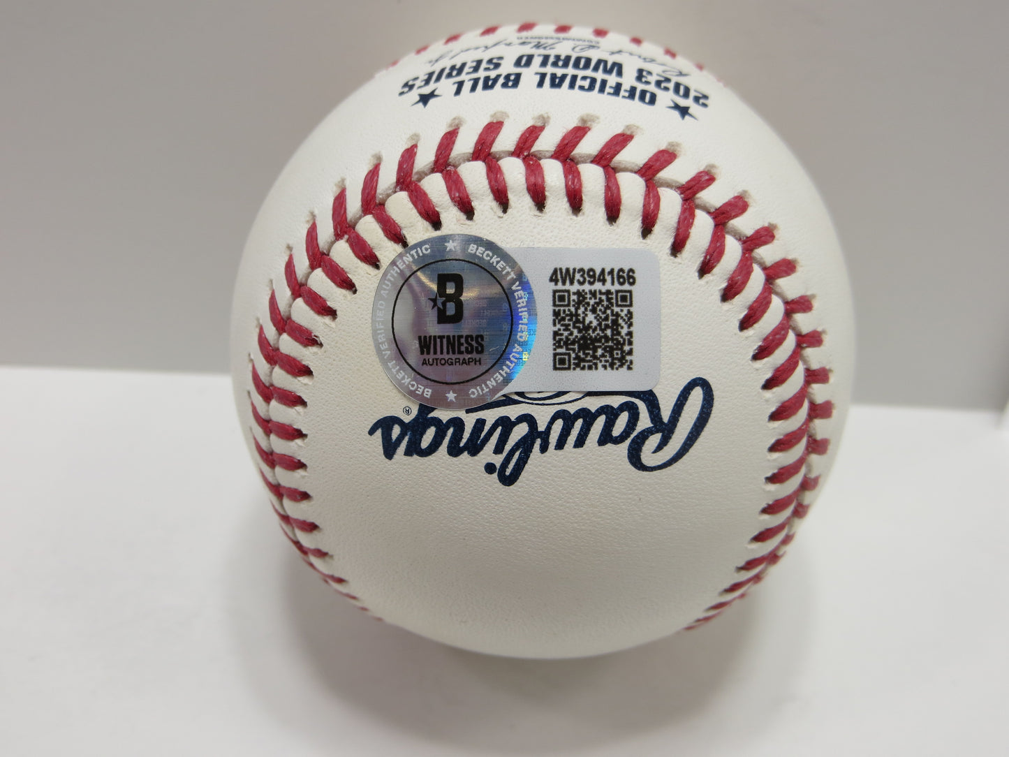 EVAN CARTER TEXAS RANGERS SIGNED 2023 World Series BASEBALL w/Champs BAS