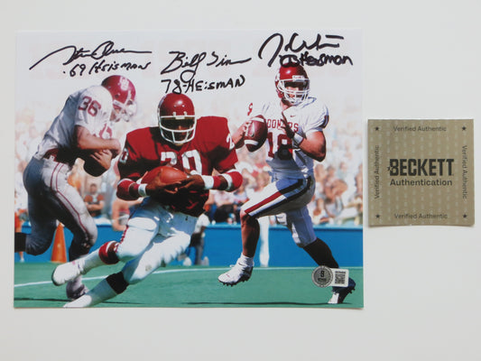 OKLAHOMA OU SOONERS HEISMAN BILLY SIMS STEVE OWENS JASON WHITE SIGNED Custom 8x10 BAS