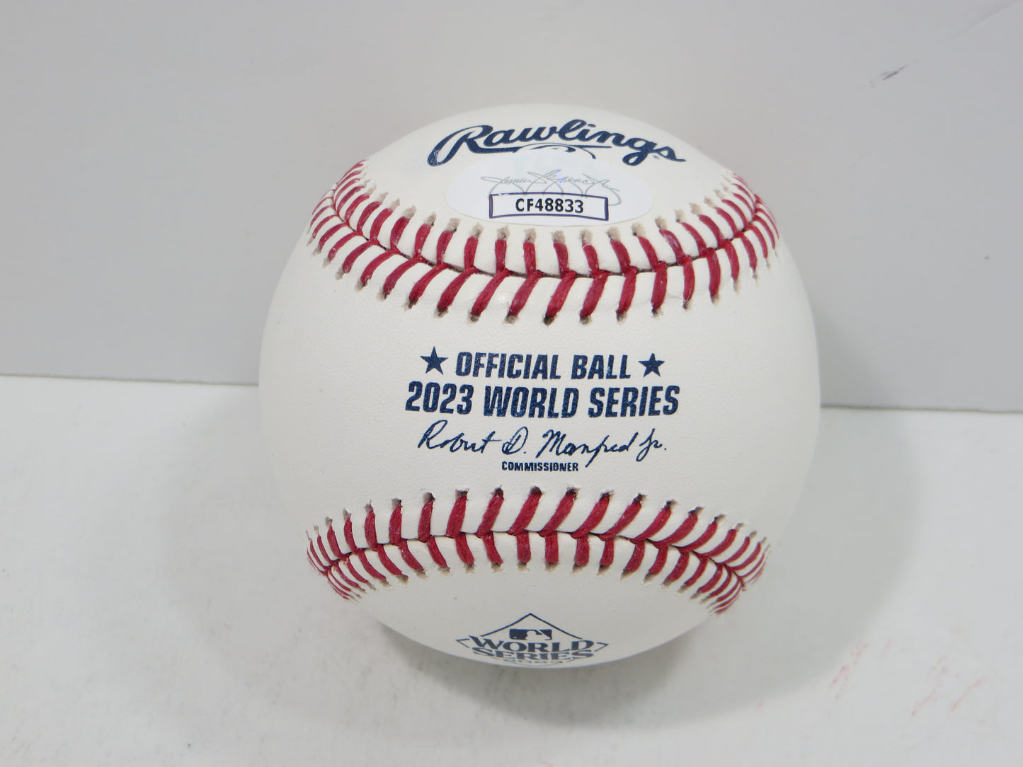 BRUCE BOCHY SIGNED Rawlings 2023 World Series BASEBALL w/INSC Texas Rangers JSA