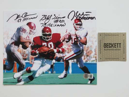 OKLAHOMA OU SOONERS HEISMAN BILLY SIMS STEVE OWENS JASON WHITE SIGNED Custom 8x10 BAS