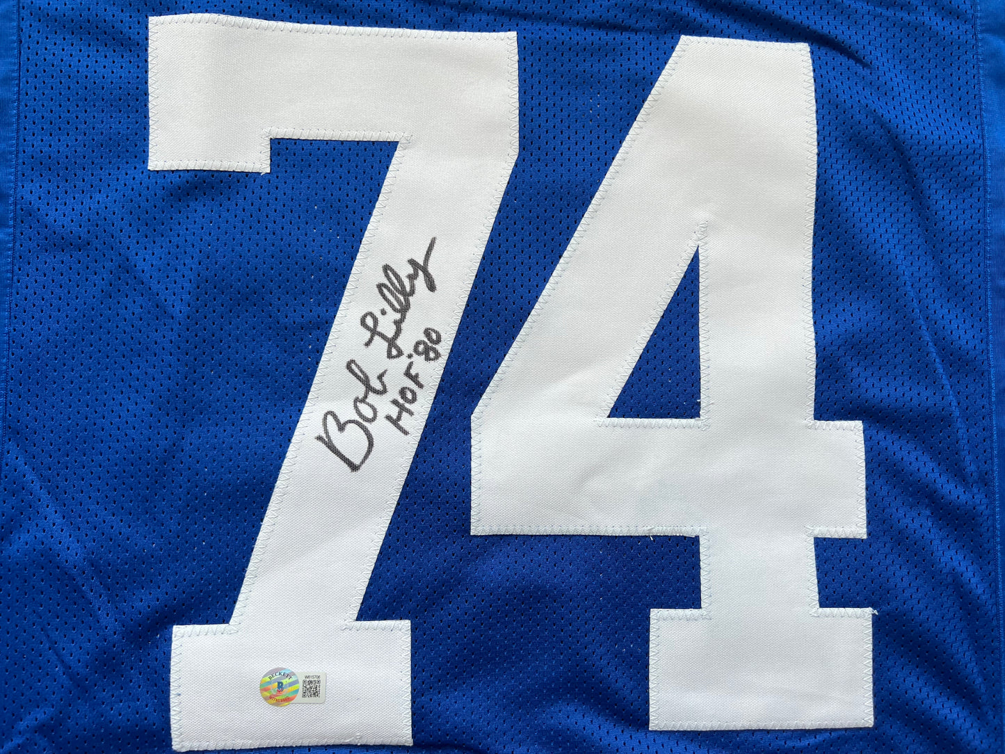 BOB LILLY SIGNED BLUE JERSEY Size L Dallas Cowboys w/HOF 80 BAS COA