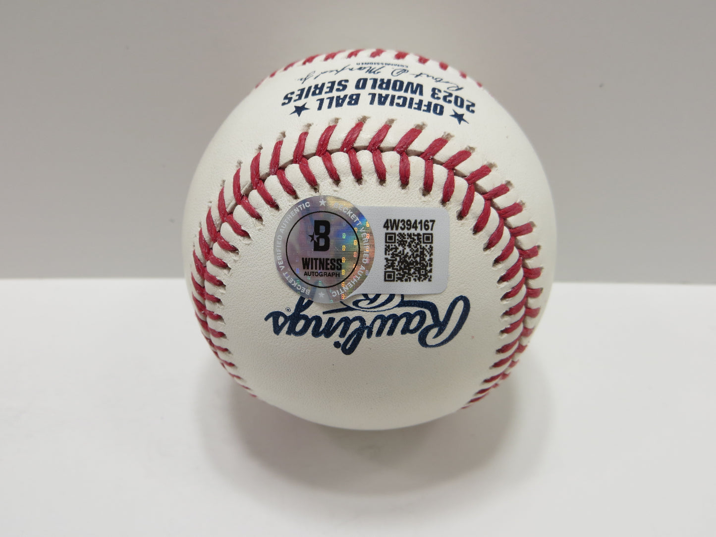 EVAN CARTER TEXAS RANGERS SIGNED 2023 World Series BASEBALL w/Champs BAS