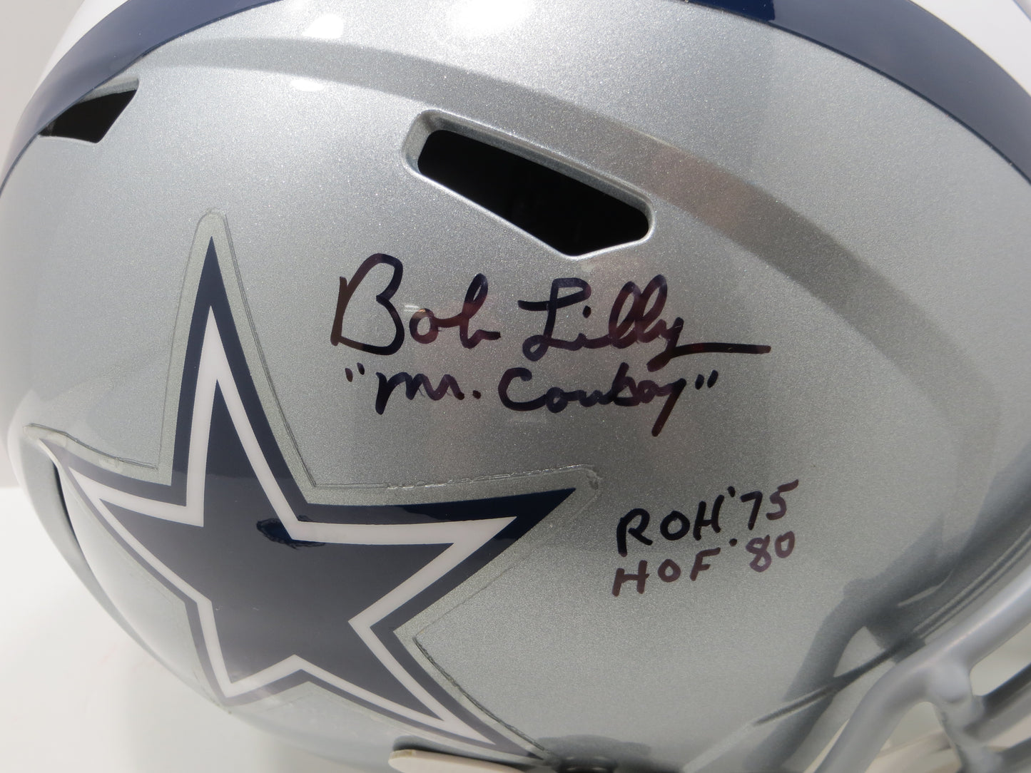 BOB LILLY SIGNED DALLAS COWBOYS RIDDELL FULL SIZE HELMET w/3 INSCs BAS COA