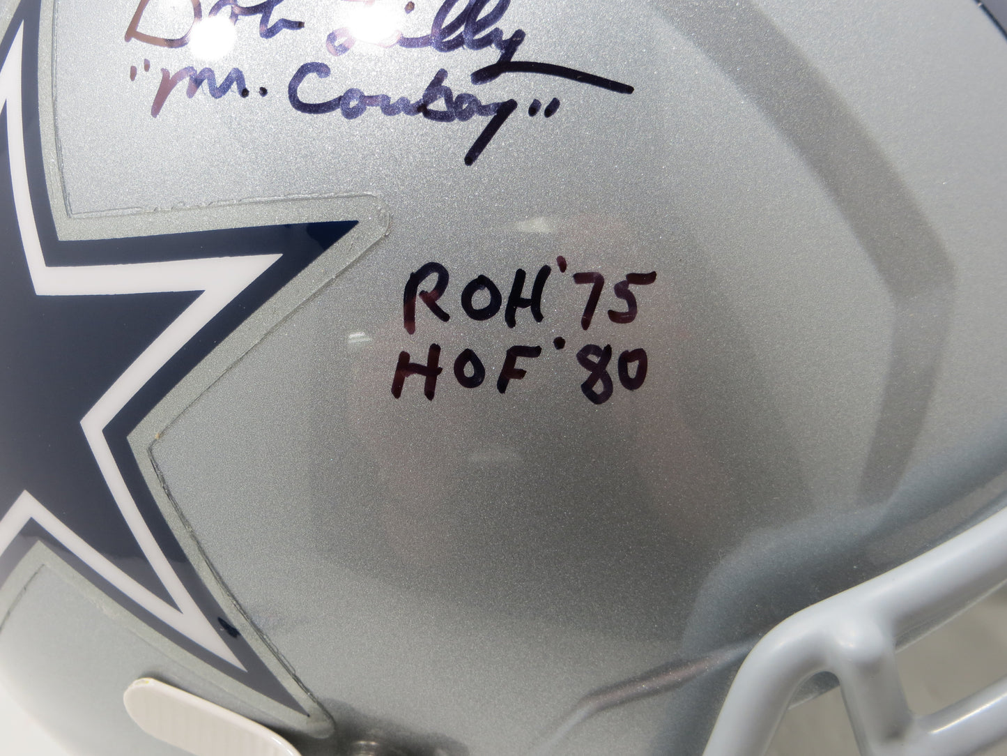 BOB LILLY SIGNED DALLAS COWBOYS RIDDELL FULL SIZE HELMET w/3 INSCs BAS COA