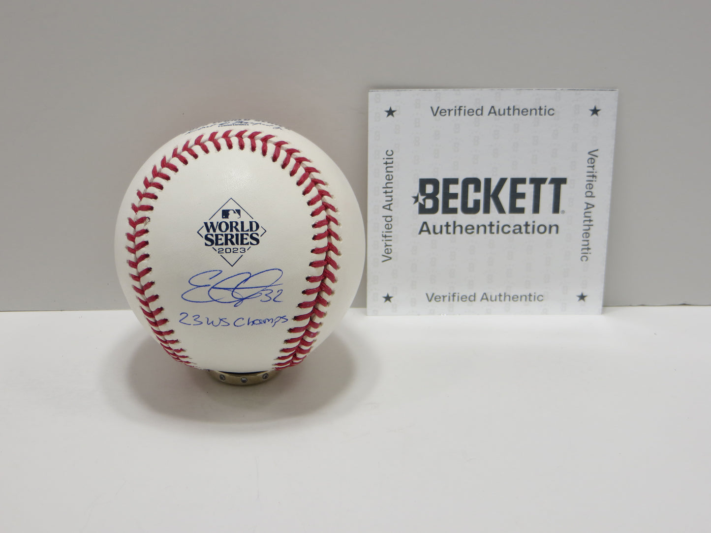 EVAN CARTER TEXAS RANGERS SIGNED 2023 World Series BASEBALL w/Champs BAS