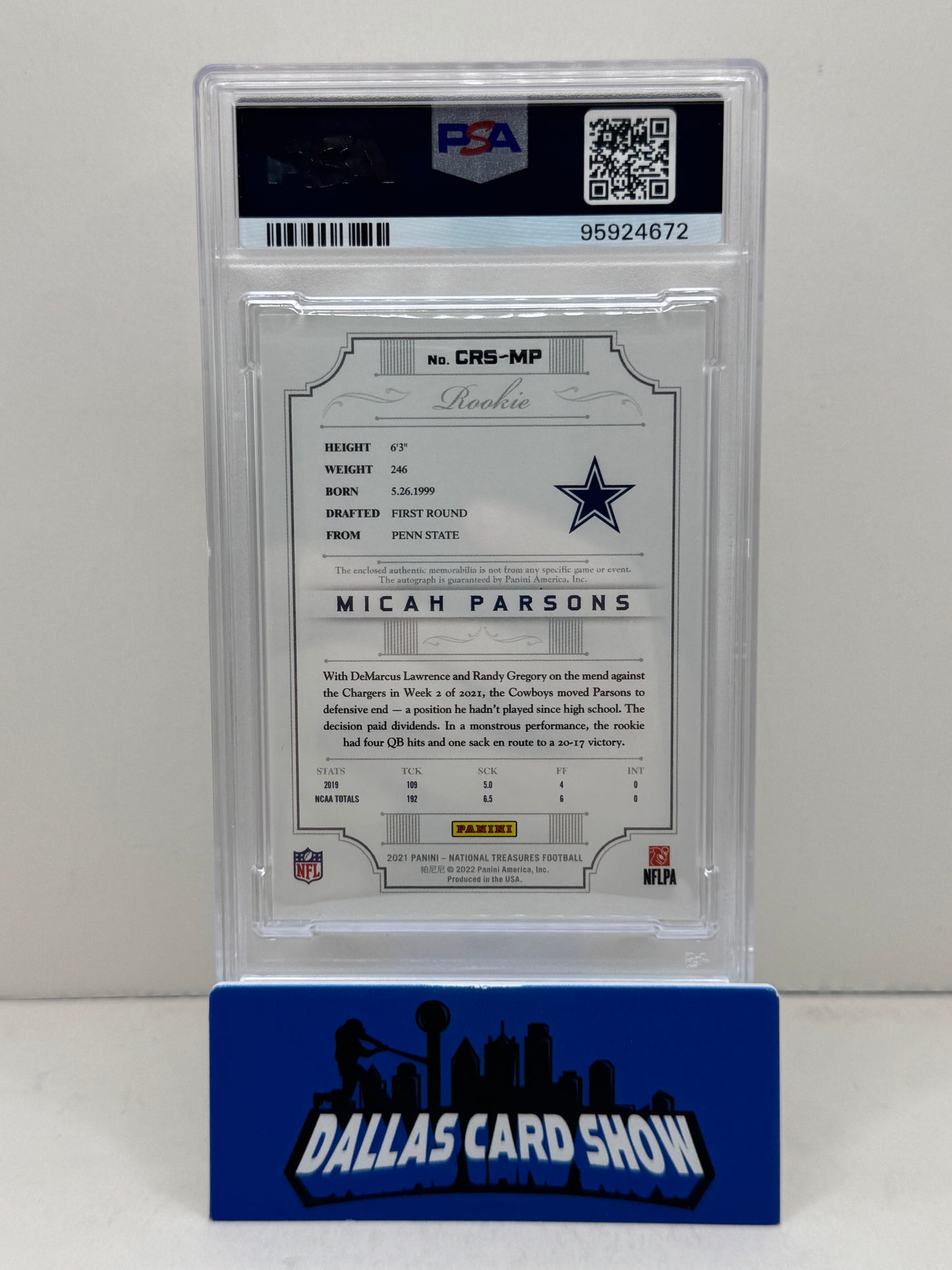 2021 Panini National Treasure #MP Micah Parsons Crossover Patch Autograph /99 PSA 9