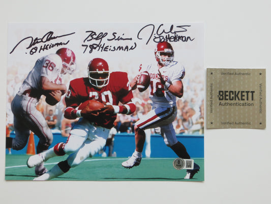 OKLAHOMA OU SOONERS HEISMAN BILLY SIMS STEVE OWENS JASON WHITE SIGNED Custom 8x10 BAS