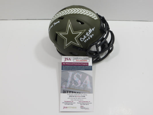 BOB LILLY SIGNED DALLAS COWBOYS MINI Salute to Service HELMET w/2 INSCs JSA COA